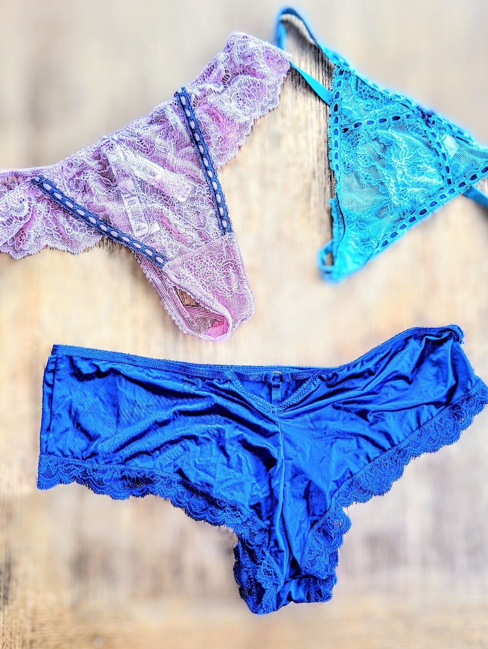 Dream Angels Women's Lace Bikini & Brief Set - Pink, Teal & Blue